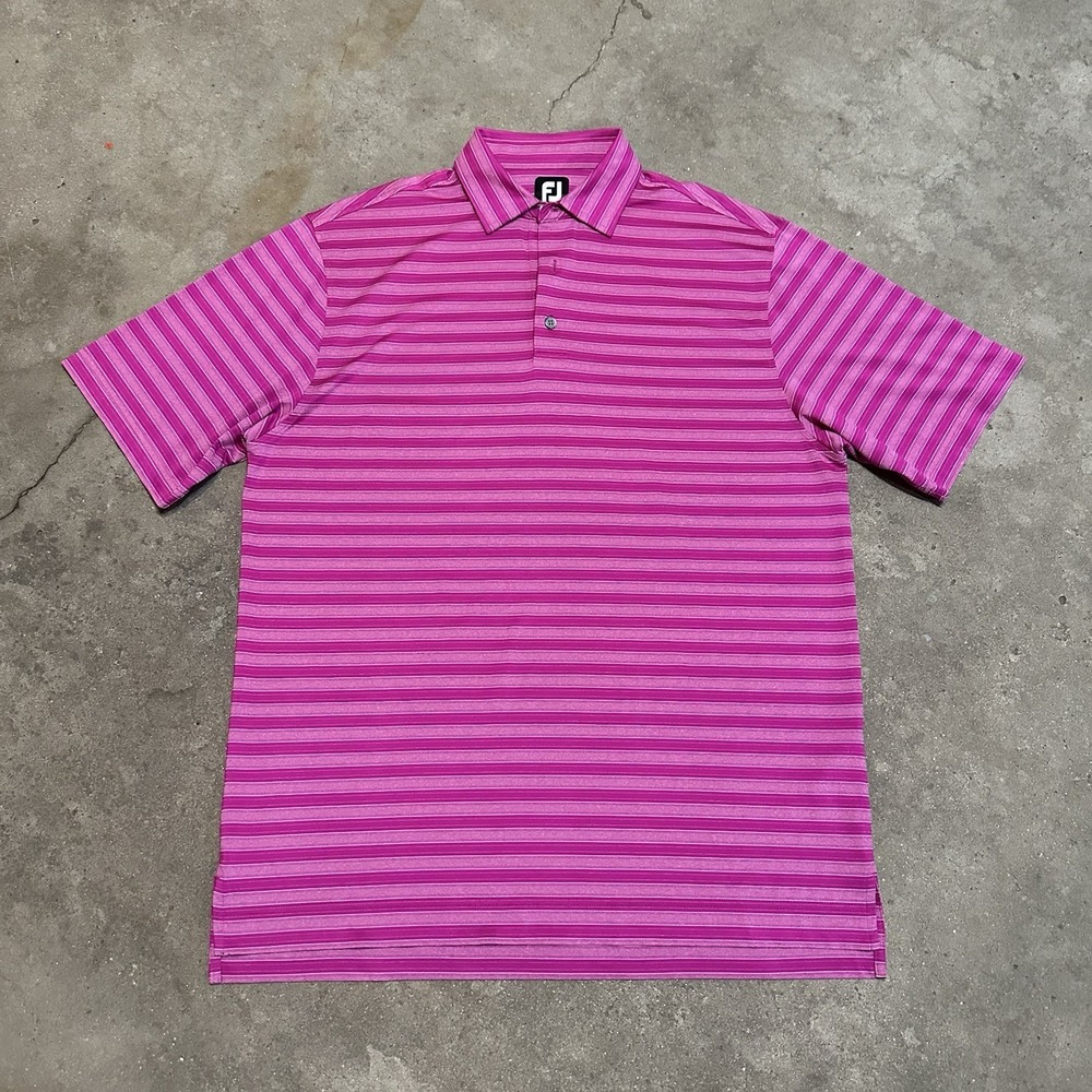 FootJoy FJ Golf Polo Mens Pink/White Striped Performance‎ Athletic Casual Size L